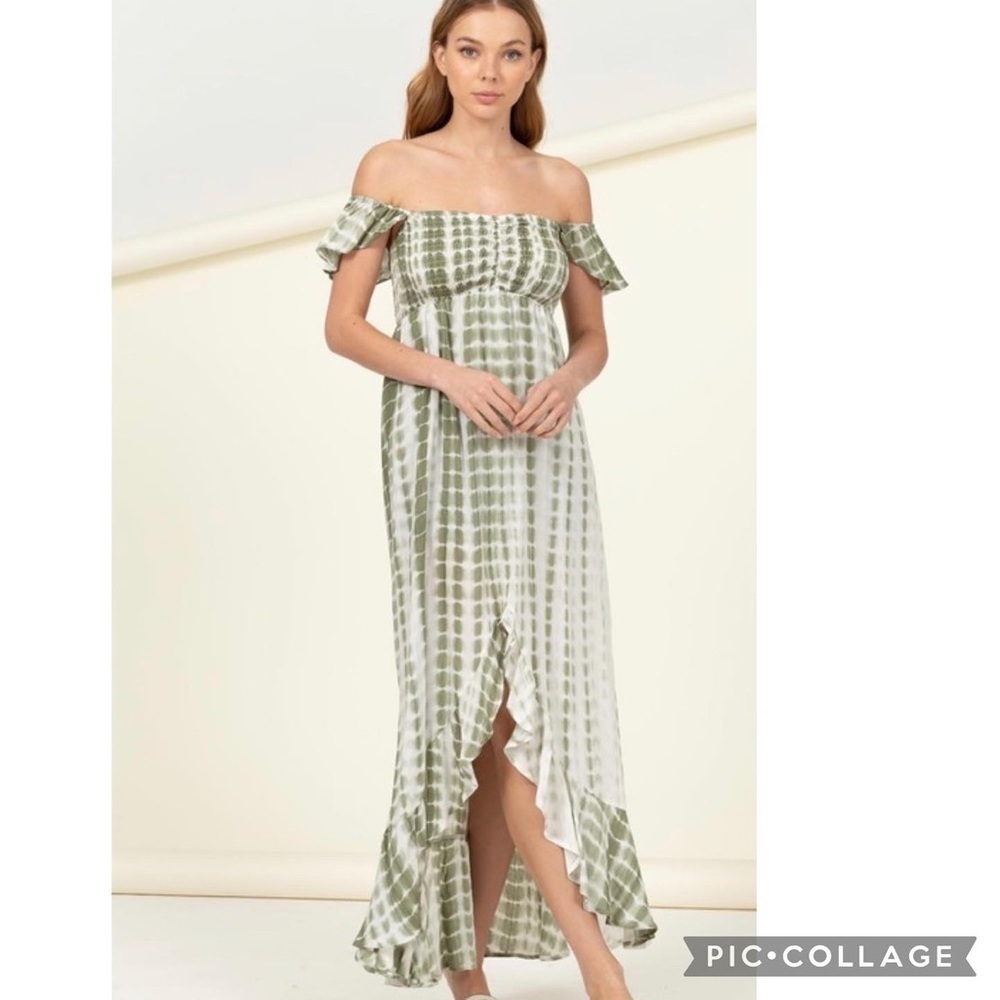 Beautiful Olive & White Tie Dyed Dress - Picture 5 of 6